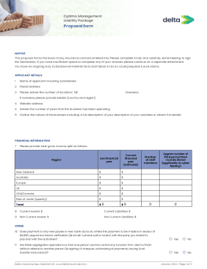 Optima Management Liability Package Proposal Form