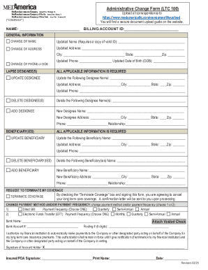 Administrative Change Form (LTC 100)