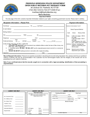 New Jersey Open Public Records Act Request Form