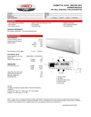 VRF Wall Mounted Evaporator Submittal Form