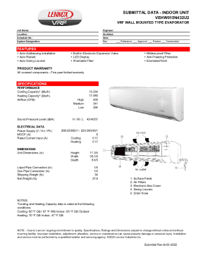 VRF Wall Mounted Evaporator Submittal Form