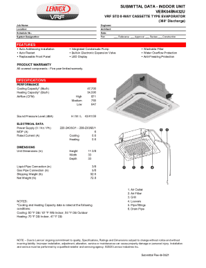 VRF Indoor Unit Submittal Data