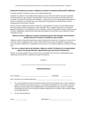 Albanian Consent Form for Potassium Iodide Tablets