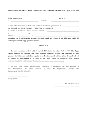 Italian Foreign Divorce Sentence Transcription Request