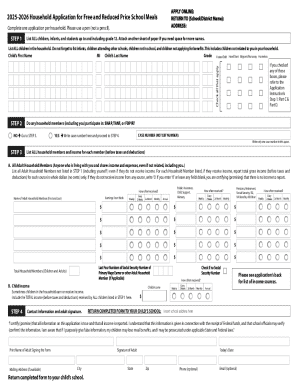 2025-2026 Household Application for Free and Reduced Price School Meals