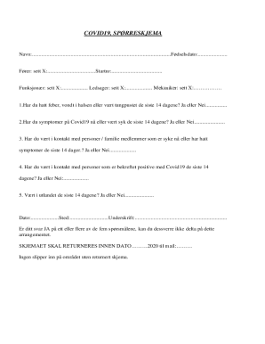 COVID19 Health Screening Form