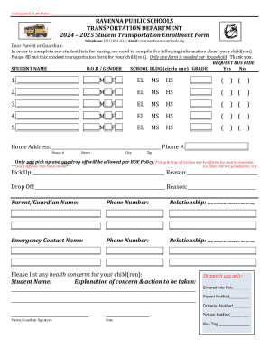 Ravenna Public Schools Student Transportation Enrollment Form