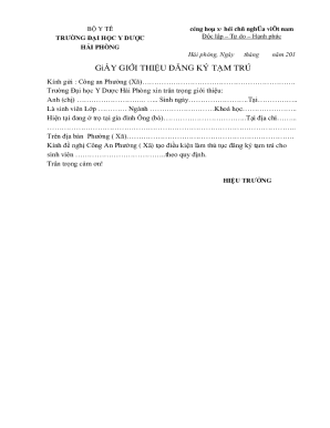 Vietnamese Temporary Residence Registration Letter