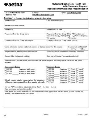 Aetna ABA Treatment Request Form