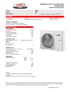 Outdoor Unit Submittal Data