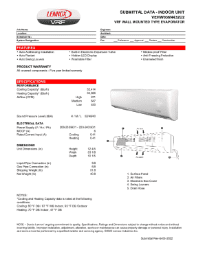 VRF Wall Mounted Evaporator Submittal Data