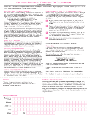 Oklahoma Individual Estimated Tax Declaration