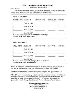 2026 Estimated Tax Payment Schedule
