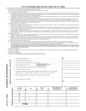 City of Highland Park HP-1040ES Estimated Income Tax Vouchers