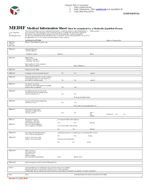 MEDIF Medical Information Sheet Must be completed by a ...