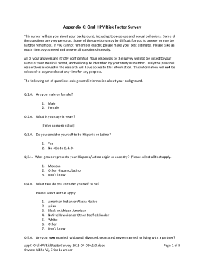 Oral HPV Risk Factor Survey