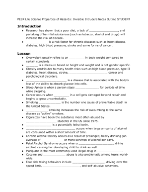 Student Health Hazards Notes Outline