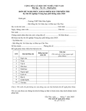 Vietnam High School Graduation Exam Appeal Form
