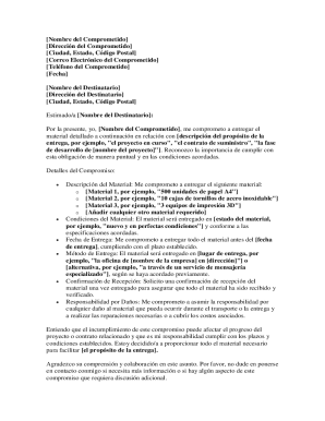 Carta de compromiso de entrega de material