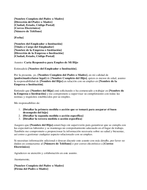 Carta Responsiva para Empleo de Mi Hijo