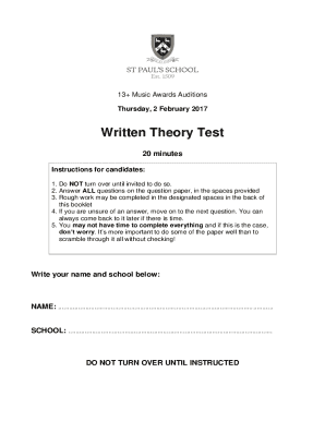 13+ Music Awards Auditions Written Theory Test