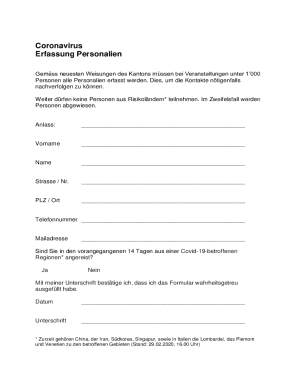 Coronavirus Contact Tracing Form