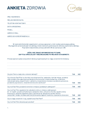 Health Questionnaire Form