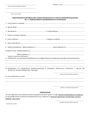 Student Information Questionnaire