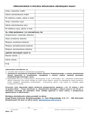 Polish School Attendance Declaration Form