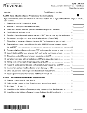 Iowa Alternative Minimum Tax Form 6251