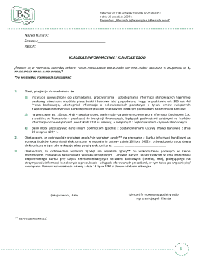 Polish Bank Client Information and Consent Form