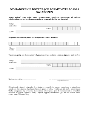 Oświadczenie Dotyczące Formy Wypłacania Świadczeń