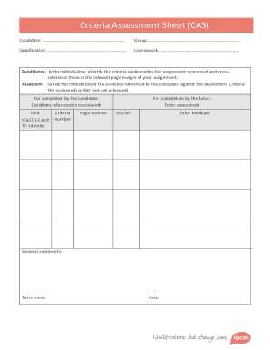 Criteria Assessment Sheet