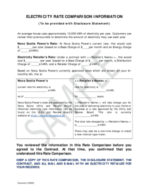 Electricity Rate Comparison Information