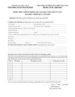 Vietnamese University Admission Adjustment Form