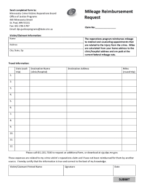 Minnesota Crime Victims Reparations Mileage Reimbursement Request