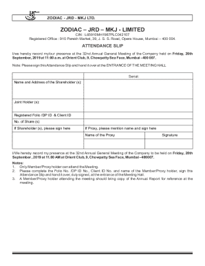 Zodiac Attendance Slip