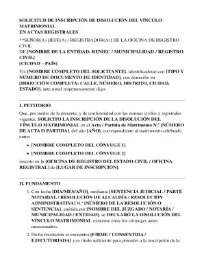 Divorce registration request form