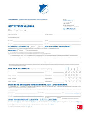 TSG 1899 Hoffenheim Membership Application