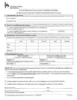 Child Care Attendance Status Modification Notice