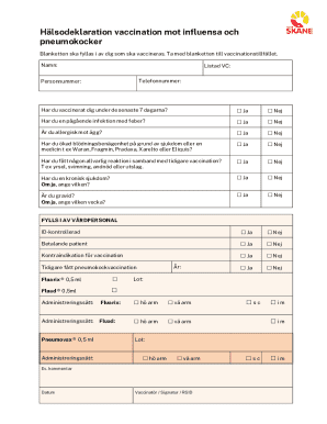 Health Declaration for Influenza and Pneumococcal Vaccination