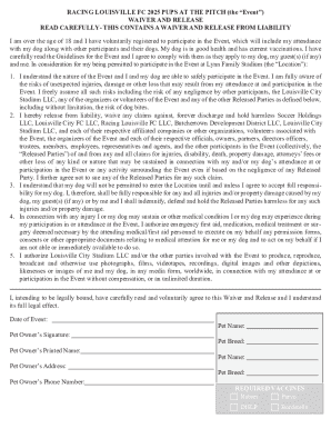 Racing Louisville FC 2025 Pups at the Pitch Waiver