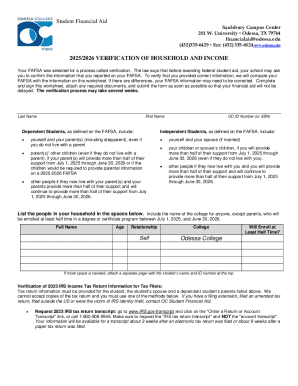 2025/2026 Verification of Household and Income