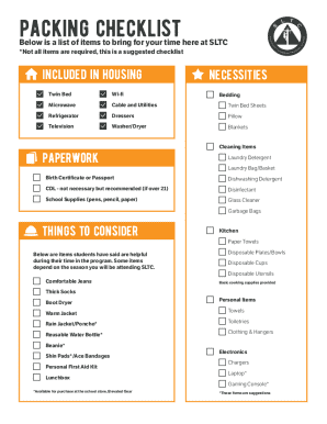 SLTC Packing Checklist