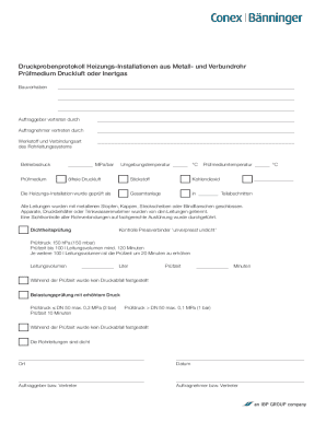 Heizungs-Installationen Druckprobenprotokoll