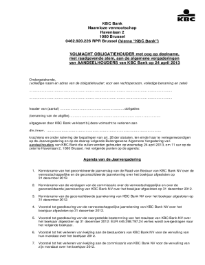 KBC Bank Proxy Form for Shareholder Meetings