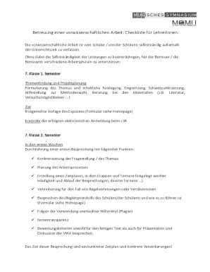 Checklist for Supervising Pre-Scientific Work