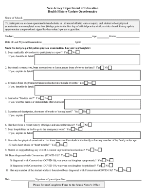 New Jersey Preparticipation Physical Evaluation Form