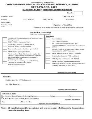 NEET-PG-CPS Scrutiny Form