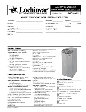 Armor Condensing Water Heater Submittal Sheet